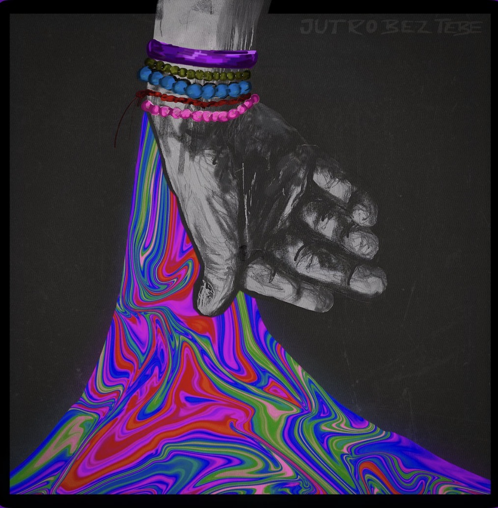 Narukvice cover artwork showing a bracelet-covered hand over vivid psychedelic fabric